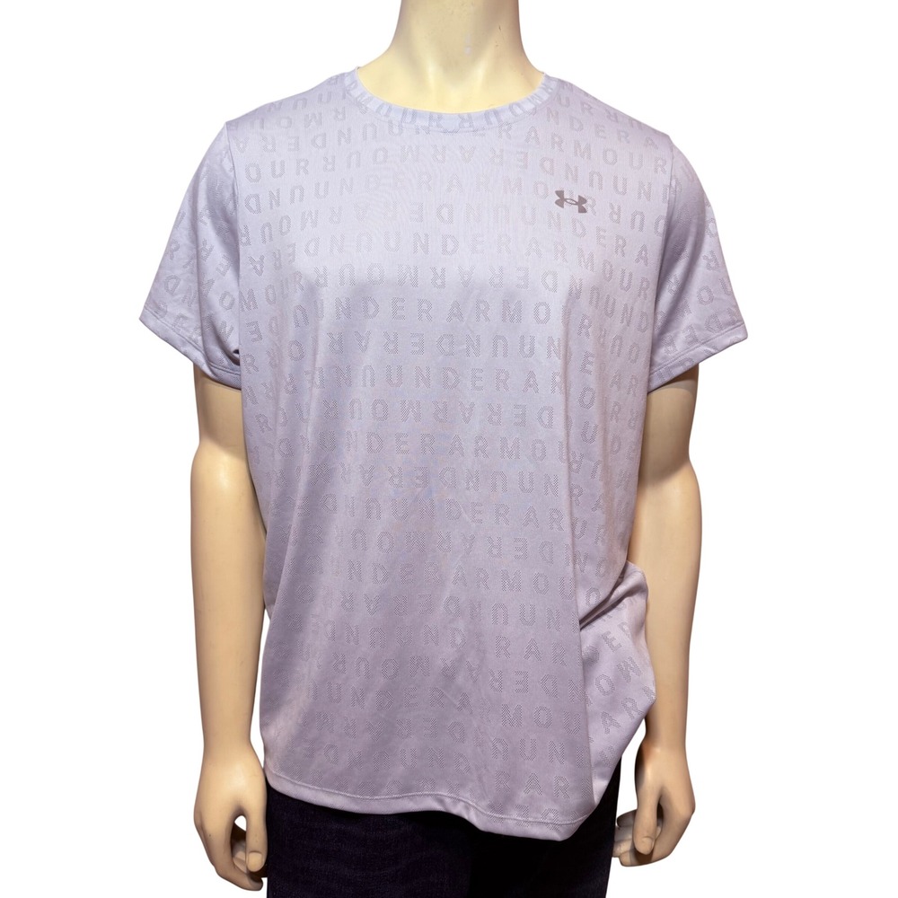 Under Armour Mens 1X Gray All Over Logo Jacquard Loose Fit Athletic T-Shirt